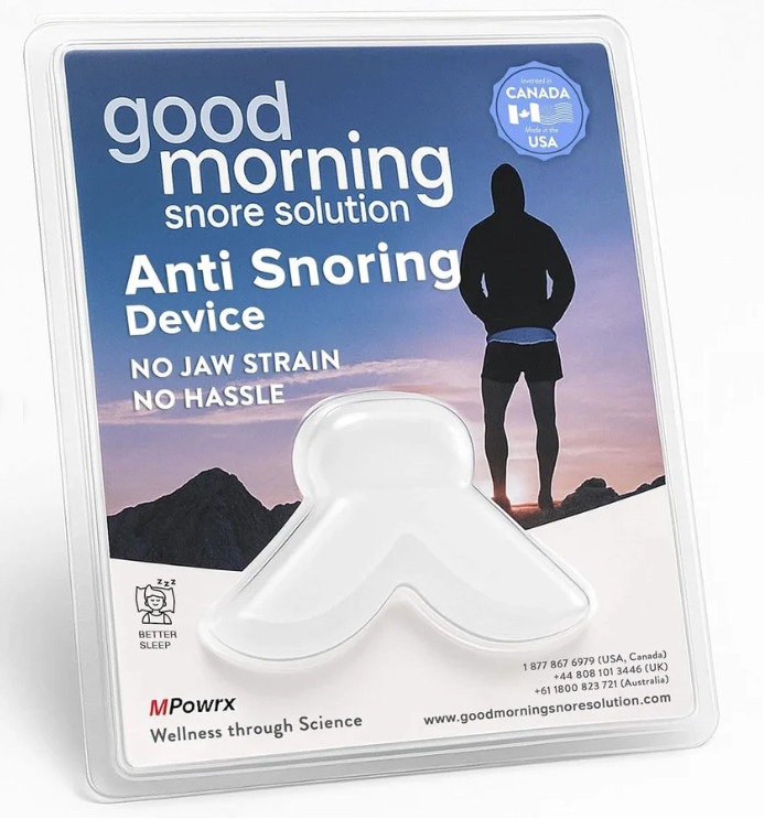 The Good Morning Snore Solution anti-snoring device in its package